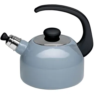 Riess, 0543-065, Flötenkessel Plus 2L, PURE GREY, Gewicht 1,21kg, dreifach emailliert, Wasserkessel mit Flötenpfeife, Induktion, Retro, hergestellt in Österreich, LBH 26,2x18,4x21,9cm