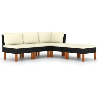 vidaXL 5-tlg. Garten-Lounge-Set mit Kissen Poly Rattan Schwarz