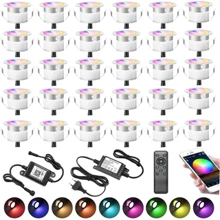 30er Set Smart LED Bodeneinbaustrahler RGBW – Ø31mm Außen Bodenleuchten mit Musik-Synchronisation & Timer, Kompatibel mit Alexa/Google Home, IP67 Wasserdicht,Gartenbeleuchtung mit Strom
