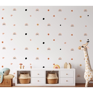 QuoteMyWall 80 Boho Chic Regenbogen Wandaufkleber für Kinderzimmer Polka Dots Aufkleber für Kinder Kinderzimmer Wanddekor Abnehmbare Vinyl Peel & Stick Dekoration Baby Mädchen Jungen