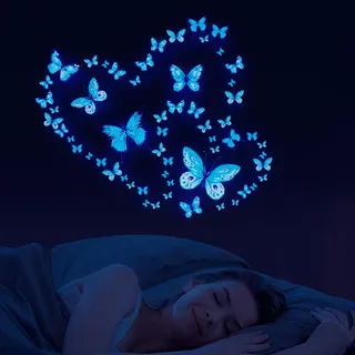 Wandtattoo Schmetterlinge 50Pcs, Schöne Attraktive Glühen im Dunklen Schmetterling Wandaufkleber Selbstklebende Schmetterling Aufkleber für Wände Schlafzimmer Wohnzimmer Dekoration