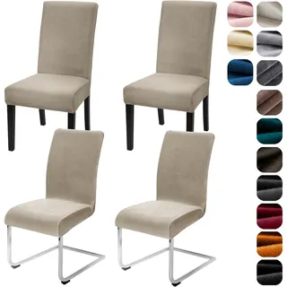 Alishomtll Stretch Samt Stuhlhussen 4er Set Velvet/Velour Stuhlbezug Schwingstuhl Elastische Hussen Waschbarer Stühle Schutz für Küche Restaurant Hotel Bankett Hochzeit (Champagne, 4 Stück)