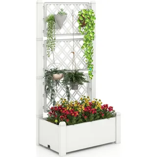 COSTWAY Hochbeet mit Rankgitter, 3-stufig höhenverstellbar, Blumenkasten mit Wasserstandsanzeige, abnehmbaren Trennwänden & Drainageloch 76x45x150cm - Weiß