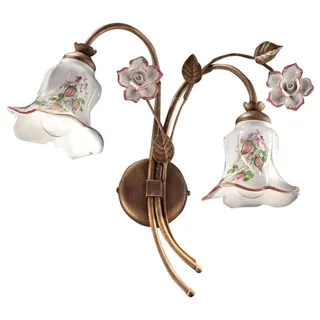 Wandlampe Keramik Metall B: 37 cm Floral 2x E14 Landhaus Leuchte Wand Küche