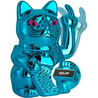 ANGRY CAT Mini Winkekatze Lucky CAT - SOLAR betrieben Lustige winkende Katze - japanische Winkkatze - Dekoartikel Wackelfigur Katze mit Winke-Arm mit Finger - 10cm, türkis-blau
