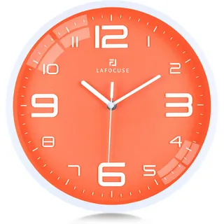 Lafocuse 3D Große Ziffern Orange Wanduhr Lautlos, Modern Wanduhr Leicht zu Lesen, Ohne Tickgeräusche Kinder Deko für Wohnzimmer Kinderzimmer Küche 30 cm