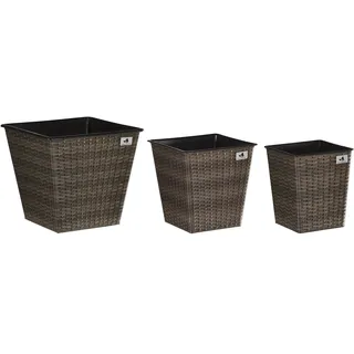 Gartenfreude Pflanzkübel, Polyrattan 3-er, wasserdichter Kunststofftopf, cappuccino, 41.5 x 41.5 x 38 cm, 4000-1068-027