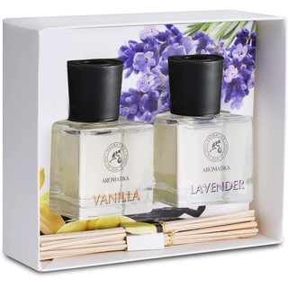 Raumduft Diffuser Vanille & Lavendel mit Ätherischem Lavendelöl - 100ml - 2x50ml - Diffuser Set mit Stäbchen - Raumbeduftung - Zimmerduft - Raumluft - Vanilleduft - Duftdiffusor