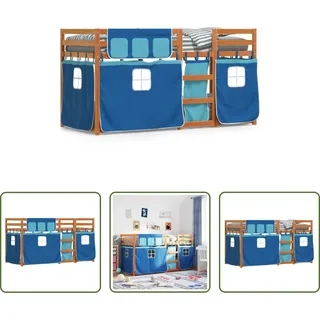 The Living Store Etagenbett mit Vorhängen Blau 75x190 cm Massivholz Kiefer - Blau