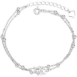 Belons Damen Armband Stern 925 Sterling Silber Zirkonia Sternchen Charm Armband Mädchen Armkette Armkettchen Kinder Fußkettchen