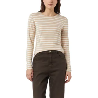 Comma Langarmshirt geringelt, mit Glitzer-Fäden, beige weiß