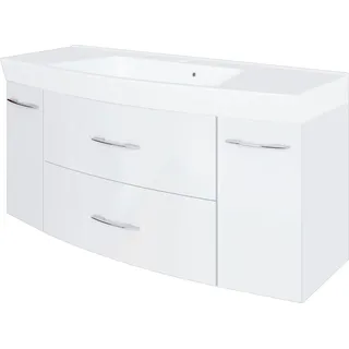 Bad Waschtisch Florida 120 cm in weiß hochglanz inkl. Mineralgussbecken in weiß - Weiß