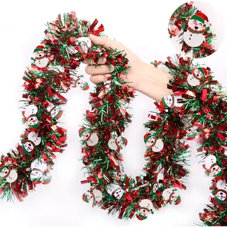 LATERN 10M Weihnachts Lametta Girlande mit Schneemann, Rot Grün Dicke Metallic Girlande Klobiges Glitzerndes Lametta für Weihnachtsbaum Winter Hochzeit Geburtstag Feiertage Party Dekoration