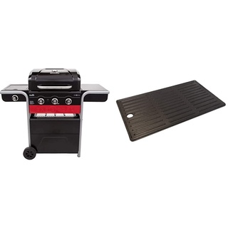 Char-Broil 140 721 Gas2Coal 330 Hybrid Grill - 3 - Brenner Gas & Kohlegrill mit Seitenbrenner, Schwarz & 140008 - Grillplatte für 3 Brenner - Grills, Schwarz