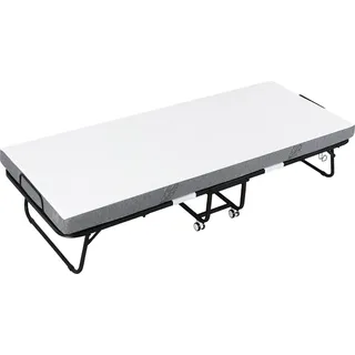 HOMCOM Gästebett Klappbett mit Rollen Stahl+Schaumstoff Weiß+Schwarz 200 x 80 x 42,5 cm - Weiß, Schwarz