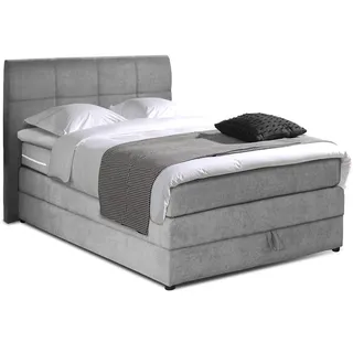 Mivano Hotspot Boxspringbett mit Durchgehender H3-Matratze, Bettkasten und Topper, Mikrofaser, Hellgrau, Liegefläche 120 x 200 cm