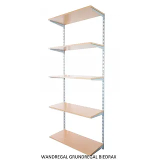 Biedrax Wandregal - Grundregal 50 x 80 x 200 cm, Farbe silber - 5 Fachboden Buche