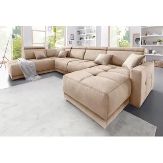 DOMO collection Wohnlandschaft »Ava moderne Sitzheftung mit toller Doppelnaht, komfortabel, U-Form« mit Federkern, wahlweise mit Kopfteilverstellungen, beige
