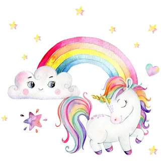 Little Deco Wandtattoo Einhorn mit Regenbogen DL531 L - 117 x 73 cm (BxH)