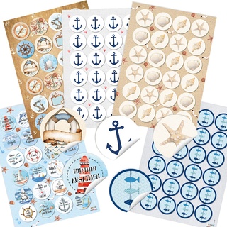 Logbuch-Verlag Aufkleber SET 120 maritime Sticker Anker Fische Muscheln Sprücheaufkleber Deko Reise Meer Urlaub