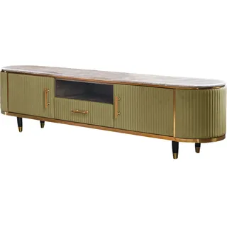 KAWOLA Lowboard MARIA TV-Bank Marmorplatte Kunstleder olivgrün - Grün