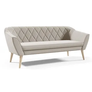 GUTTO Sofa 3 Sitzer -- FOX -- Beige Sitzbank Samt Holzfüße Schnelle Lieferung skandinavischer Stil - schöne Steppung - Beige