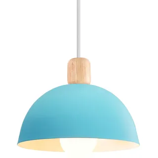 iDEGU Ø20cm Hängelampe Retro E27 LED Hängeleuchte Moderne Skandinavisch Deckenleuchte aus Metall Holz Pendelleuchte für Schlafzimmer Esszimmer Küche Restaurant (Blau, 1 Stück)