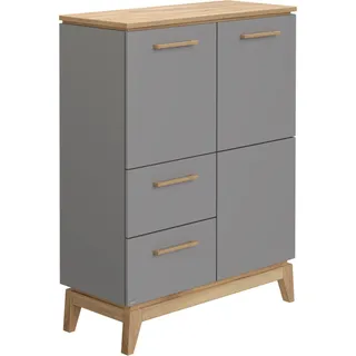 Highboard PAIDI "STIENE in Beige oder Grau, 2 Schubladen und 2 Türen mit Soft-Close", schiefergrau, eiche massiv, B:95cm H:123cm T:40cm, Holzwerkstoff, Massivholz, Sideboards, Highboard, stabiles Regal mit Massivholz, Standregal, geprüfte Qualität