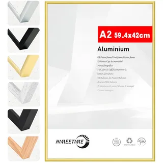 HIMEETIME® 1x Bilderrahmen DIN A2 42x59,4 cm Gold Metall Rahmen,Dokumentenrahmen 42x59,4 cm Groß Collage,Metallrahmen Alu-Bilderrahmen Aluminium,Picture Frame 42x60 Fotorahmen