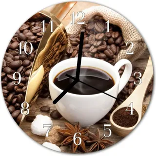 Glasuhr Wanduhr Küchenuhr Echt-Glas 30fi cm Kaffee braun - Braun