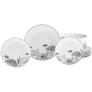 CreaTable Luna Black Flower Tafelservice 18-tlg. floral