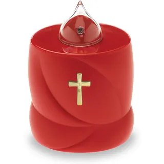 AROBA 2x LED Grabkerze Trauerlicht - Flackereffekt wie echte Kerze - lange Brenndauer bis 200 Tage - wiederverwendbar Friedhofskerze Gedenkkerze Dauerkerze - rot Heiliges Kreuz