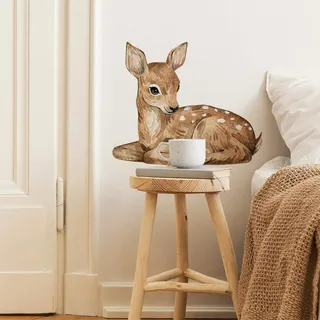 WandSticker4U®- [Aquafarben] Wandtattoo Waldtiere REH Kinderzimmer (60x54 cm) I Wandsticker Kinderzimmer Tiere süße Reh Rehkitz Bambi I Wandaufkleber Wanddeko Babyzimmer Deko Mädchen Junge