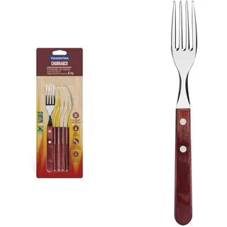 Tramontina Steakgabel Set "Gaucho", 6-teilig, Edelstahl, Holzgriff rot, FSC