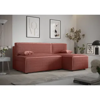 Ecksofa Alvito, Farbe: Rosa. Material: Kord. A: B: 212 cm,H: 85 cm, T: 105 cm, Eckcouch, Schlafcouch, Sofa bed, Schlafsofa - Rosa