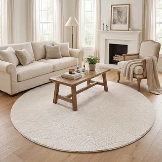 Enyhom Teppich Rund 160 cm Beige, Kurzflor Küchenteppich Waschbarer Wohnzimmerteppich Extra Weicher Kreis Teppich für Schlafzimmer Esszimmer Studie Kinderzimmer