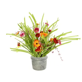 Blütenbund im Topf Künstlicher Grasbusch mit Margeriten Kunstblumen Grasbund Gerbera Kunstgras Bündel Stehgras Blüten Gras Grasbüschel Deko Kunstpflanze Grasbündel Pflanze Ziergras Gräser Sträucher