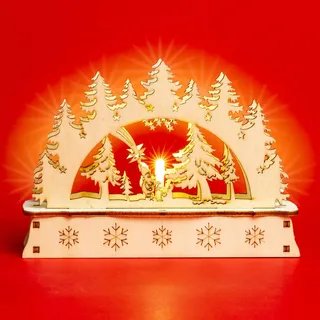 SIKORA LB-MINI Mini Schwibbogen aus Holz mit LED Beleuchtung - viele Motive, Farbe:Motiv Waldszene mit Sterthaler