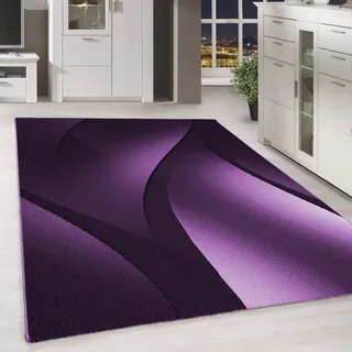 SIMPEX Teppich 160x230 cm Lila Kurzflor Abstrakt Wellen Design Moderner Teppich für Wohnzimmer Schlafzimmer Flur Küche Esszimmer Kinderzimmer Pflegeleicht Weich