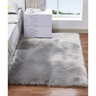 HARESLE Longhair Fell Teppich Waschbar Teppich,Soft Area Rug Schlafzimmer Kunstfell Shaggy Teppiche(Grau/160x230cm)