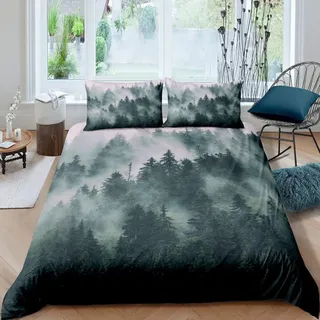 Loussiesd Nature Berg Bettwäsche Set Wald Bäume Pflanzen Bettbezug Set Natürliche Scenery Bettwäsche Set 135x200cm für Landschaft Farbeing Betten Set Wald