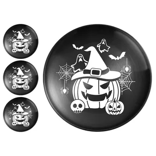 XIAOYU 4-teiliges Halloween-Tellerset, 8.07 Inch runde Essteller aus gotischem Metall, Essteller aus Edelstahl für Halloween, Ostern und Weihnachten, wiederverwendbar und spülmaschinenfest, schwarz