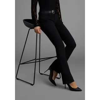 Bootcut-Jeans ARIZONA "Baby-Boot", Damen, Gr. 88, K + L Gr, schwarz (schwarz schwarz), Denim/Jeans, Obermaterial: 98% Baumwolle, 2% Elasthan, Basic, eng lang, Jeans Bootcut-Jeans, Bootcut-Stil, figurbetonte Passform, mit Used-Effekten, Topseller