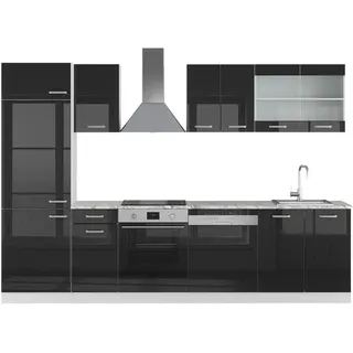 Vicco Küchenzeile R-Line 300 cm Schwarz Hochglanz