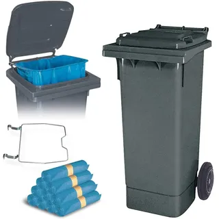 BRB 80 Liter Mülltonne mit Halter für Müllsäcke, inkl. 250 Müllsäcke (grau)
