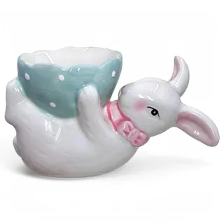 MIJOMA Eierbecher Hase – Handbemalt & Lasiert, Osterdeko aus Porzellan, 12x6x7 cm, Süßes Ostern-Accessoire für Frühstückstisch & Frühling (Hellblau)
