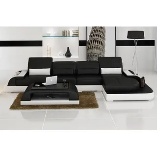 Wohnlandschaft Ecksofa Couch Led Polster JVmoebel - Schwarz, Weiß