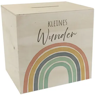 Regenbogen Spardose aus Holz mit Spruch Kleines Wunder Perfekt zur Geburt Babysachen für Junge Mädchen im Boho-Stil Mutter Baby Geschenk