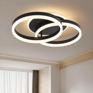 Amdelne LED Deckenlampe Wohnzimmer 50cm 2-Ringe Design, 36W Deckenleuchte Moderne mit Fernbedienung Dimmbar, aus Metall+Acryl,Mit Nachtlicht Memory-Funktion, für Schlafzimmer, Esszimmer, Büro,Schwarz
