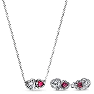 Pandora Halskette und Ohrringe Halo Herzen Zweifarbig Silber/Kristall